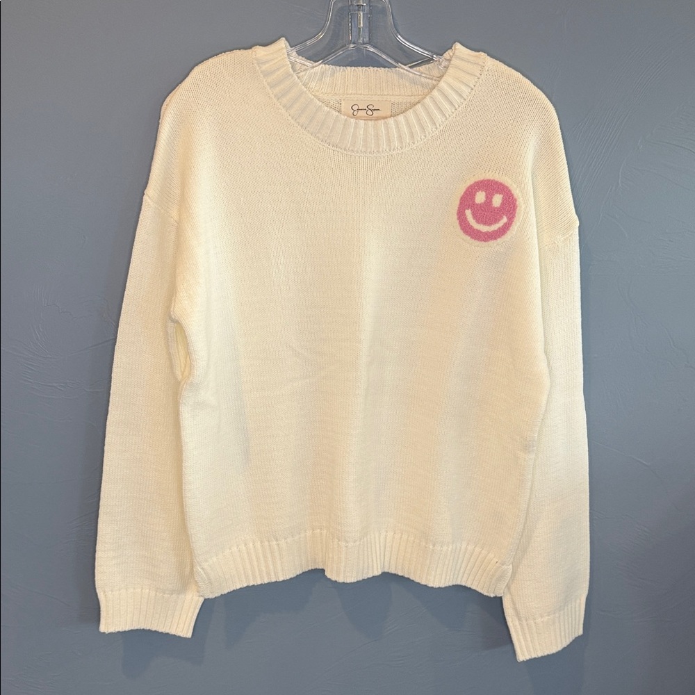 Jessica Simpson Cream Sweater with Pink Smiley